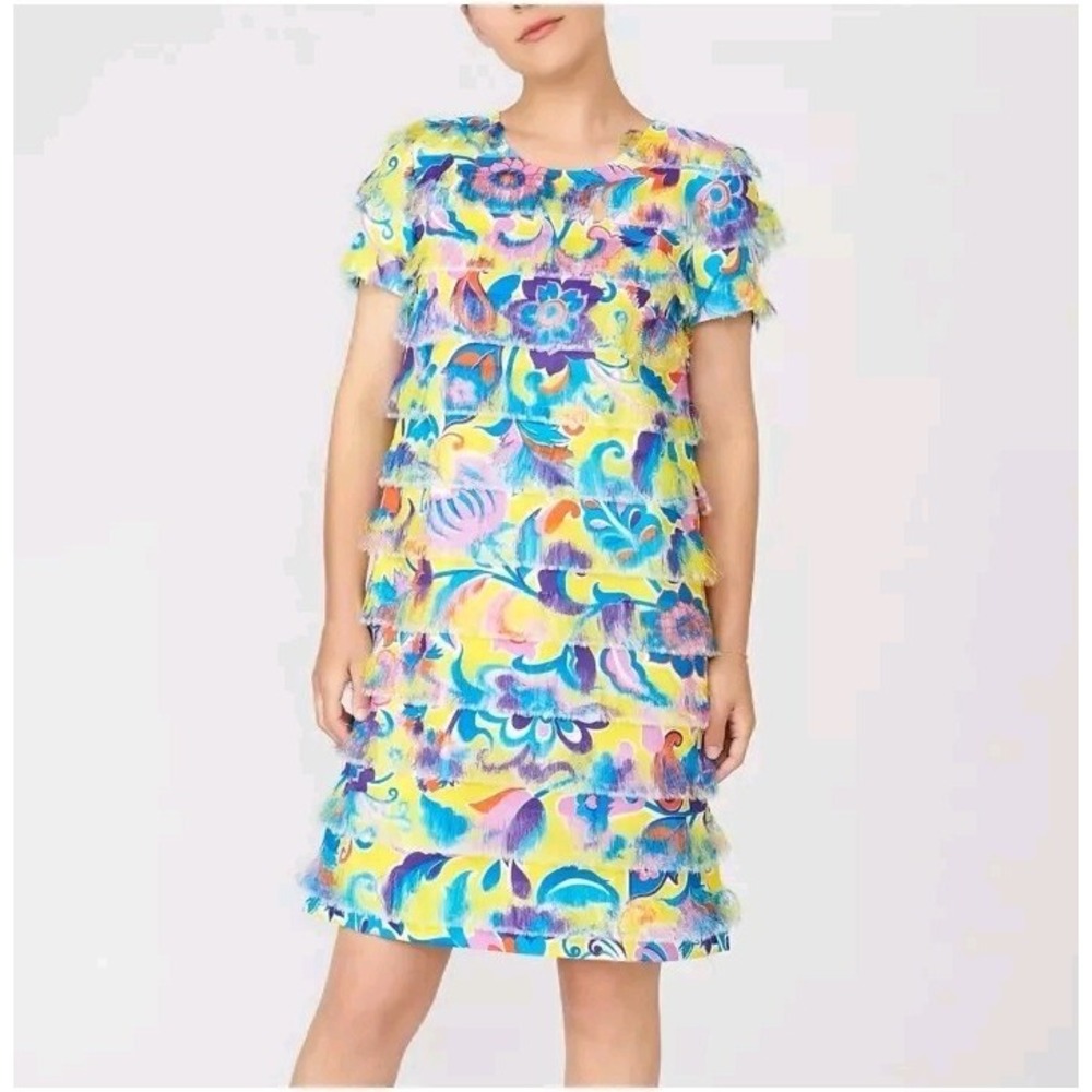 New J. Crew WOMEN'S SIZE 4 Floral Fringe Shift Eyelash Mini Dress Cocktail Tunic